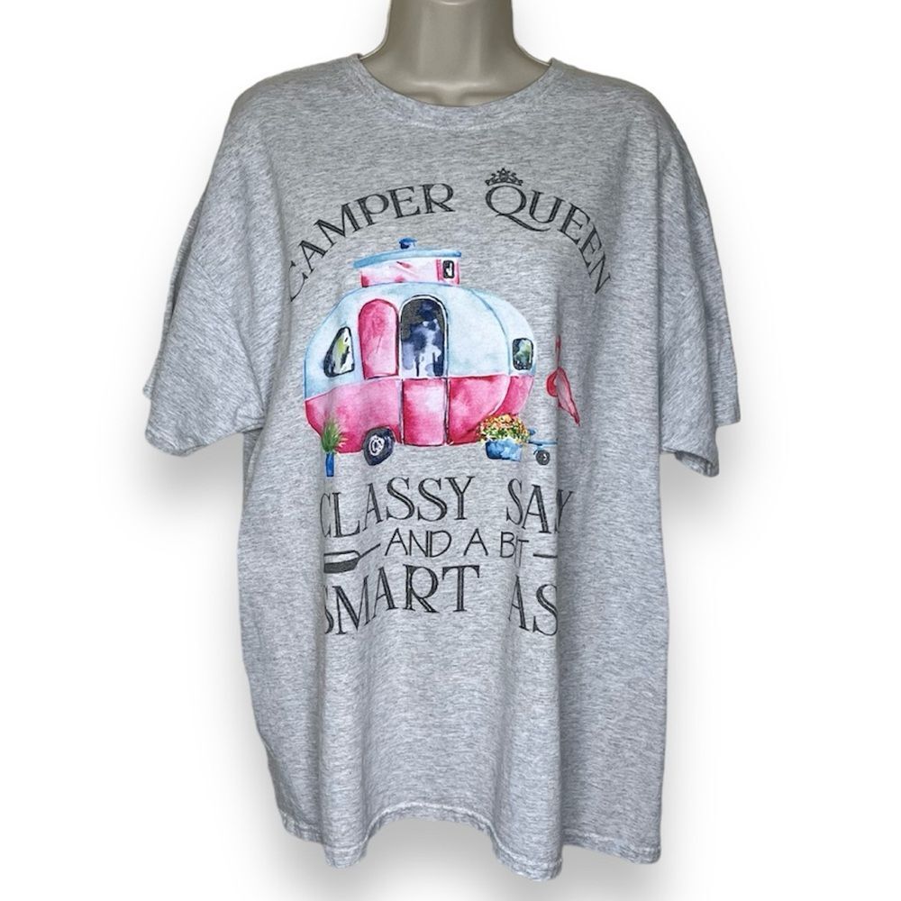 Fruit of the Loom Camper Queen Heather Gray Crew Neck Short Sleeve Tee Women XL